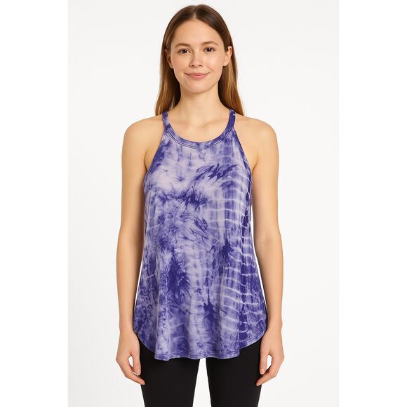 NWOT Wanderlux Women’s Blue White Tie-Dye Sleeveless Halter Tank Top Size Small - Picture 1 of 6